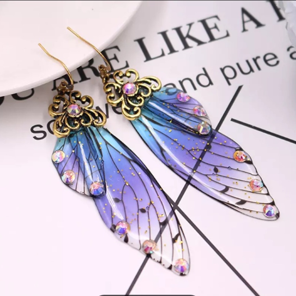Earrings Fairy Wing Butterfly Wing - Picture 2 of 2